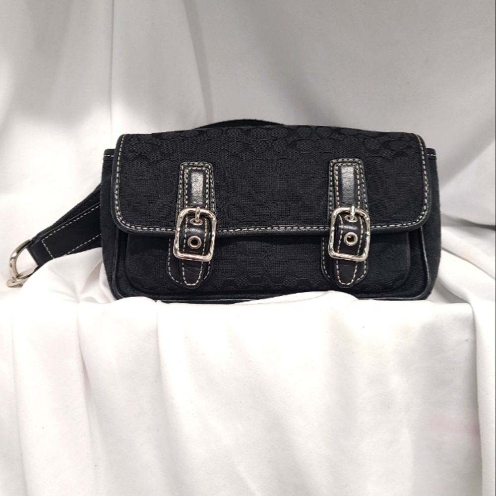 COACH Signature Black On Black Belt Bag Fanny Pack Saddle Bag